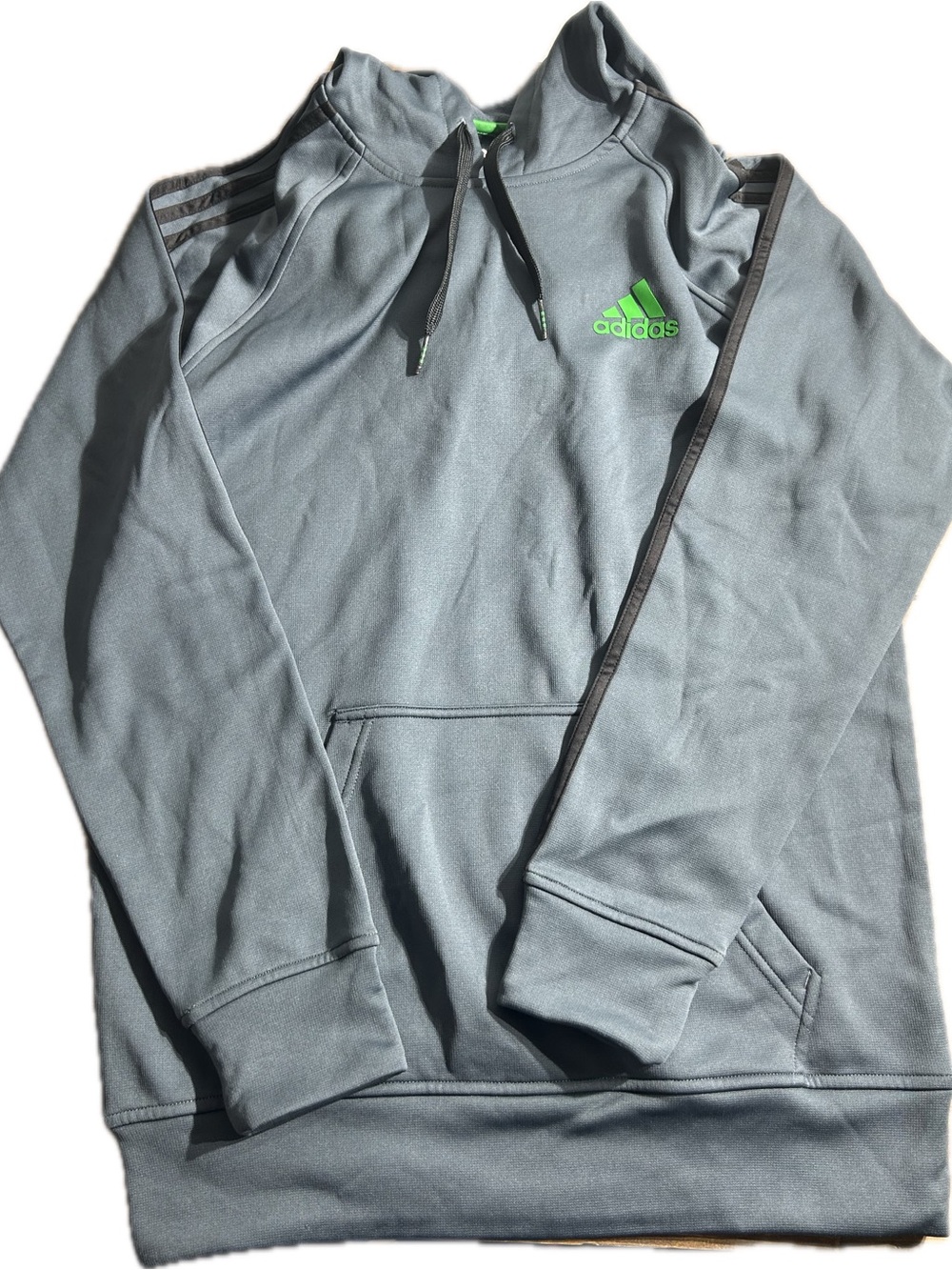 adidas Gray Hoodie with Neon Green Logo and Black Accents